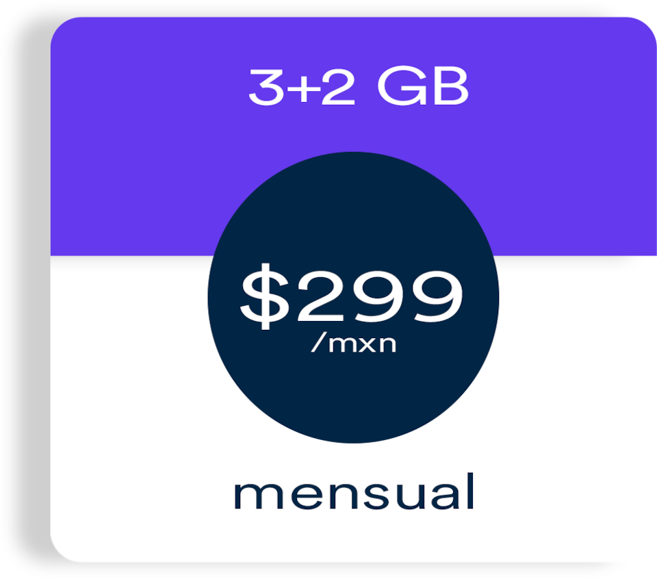 3 +2 GB por $299/MXN mensual